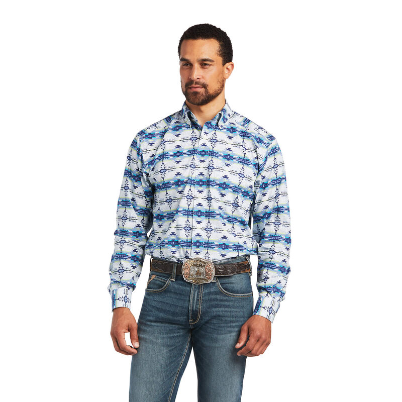 Camisas Ariat Irvin Classic Fit Azules/Blancas Hombre - Chile 901-LSWTIC